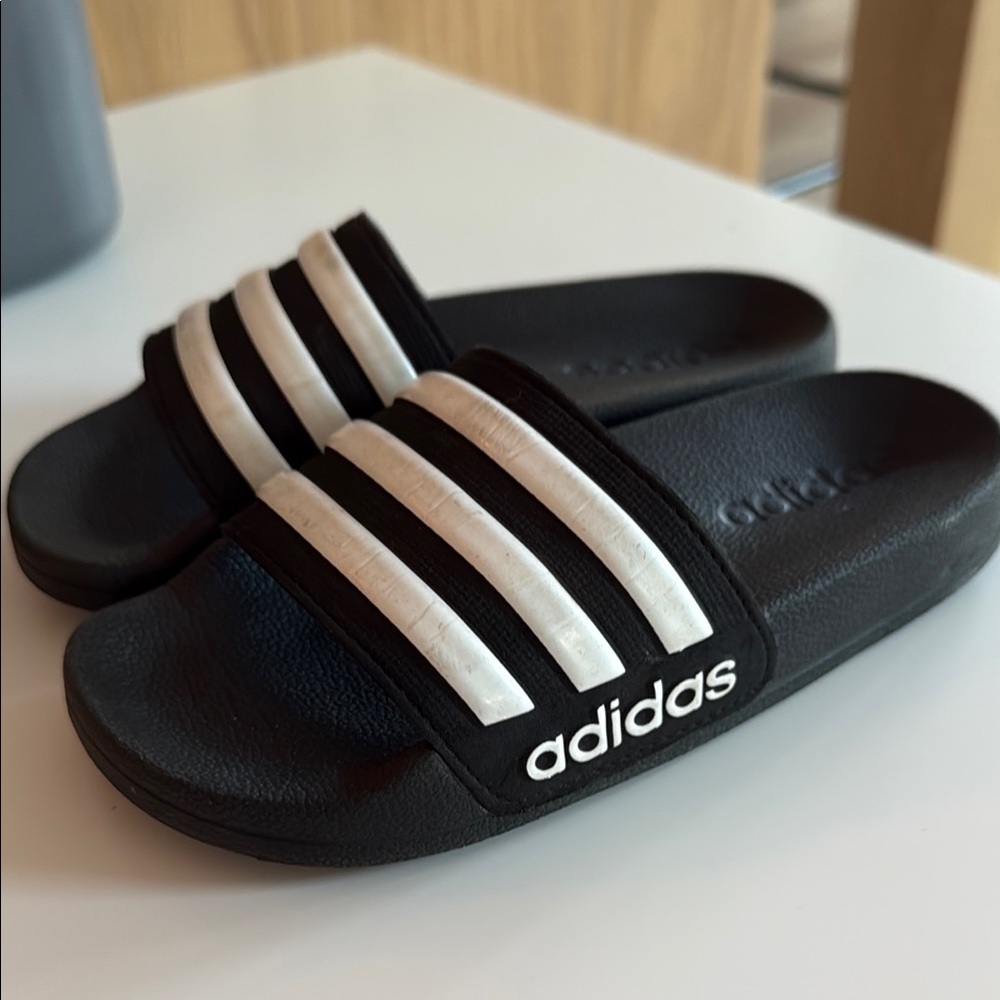Adidas Kids Black and White Slides